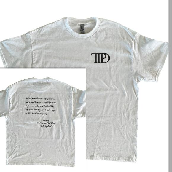 Tortured Poets Department TTPD Song Names White Womens Large T-Shirt - Picture 1 of 8